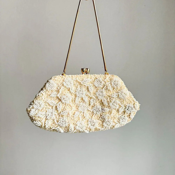 Vintage 50s 60s Simpsons Beaded Ivory Wedding Red Carpet Purse - Picture 5 of 11